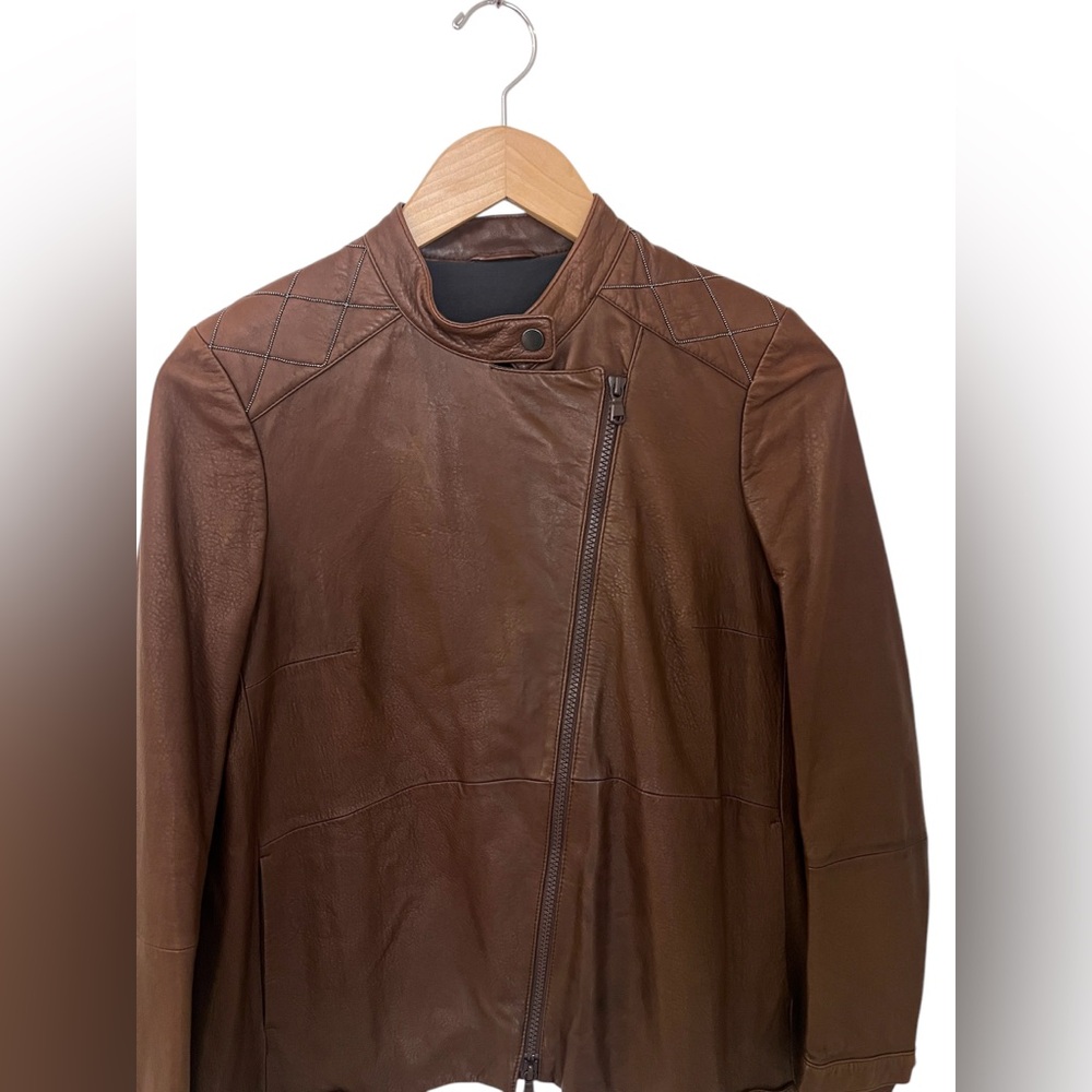 Brunello Cucinelli brown leather zip up jacket